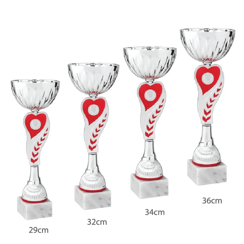 Športové poháre strieborno červené srdce sada 4 ks - E122/4KUSY
